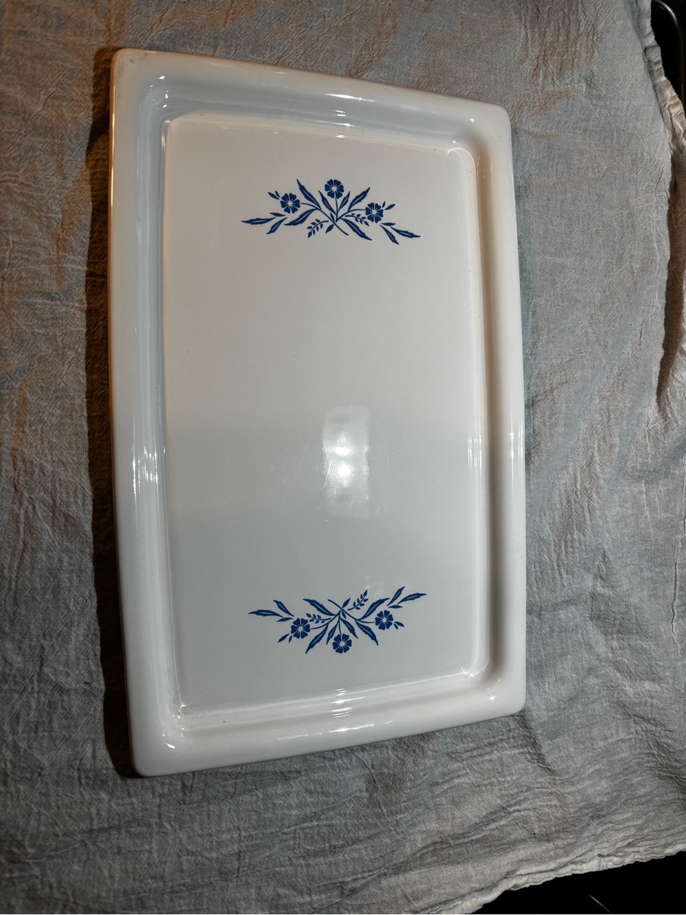 Corningware White Platter with Blue Floral Pattern